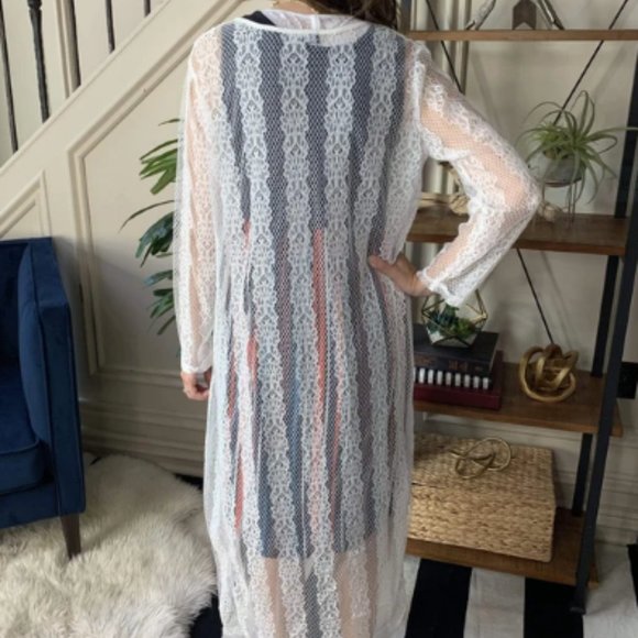 Ivory Sheer Lace Duster Cardigan - Picture 3 of 4